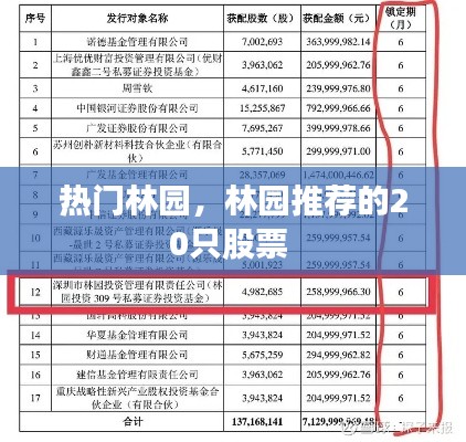 热门林园，林园推荐的20只股票 