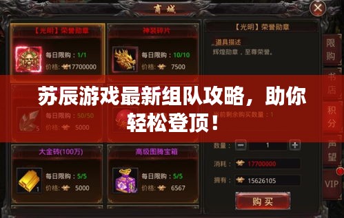 苏辰游戏最新组队攻略，助你轻松登顶！