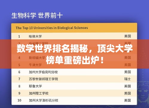 数学世界排名揭秘，顶尖大学榜单重磅出炉！