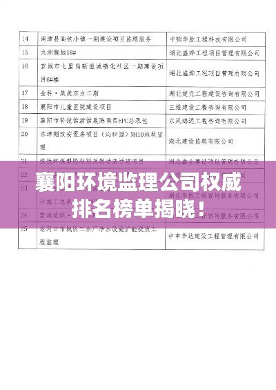 襄阳环境监理公司权威排名榜单揭晓！