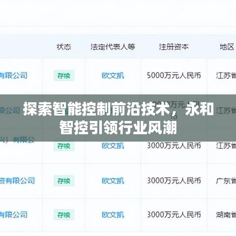 探索智能控制前沿技术，永和智控引领行业风潮