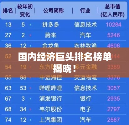 国内经济巨头排名榜单揭晓！