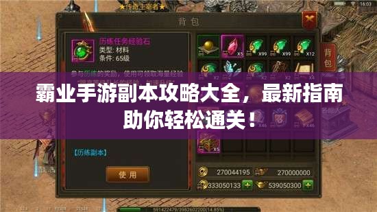 霸业手游副本攻略大全，最新指南助你轻松通关！