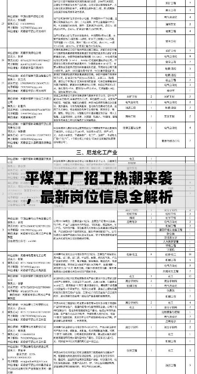 平煤工厂招工热潮来袭，最新岗位信息全解析！