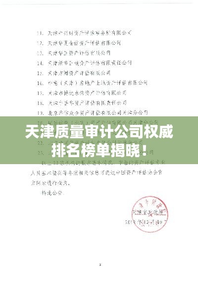 天津质量审计公司权威排名榜单揭晓！