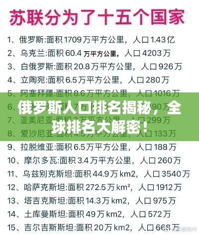 俄罗斯人口排名揭秘，全球排名大解密！