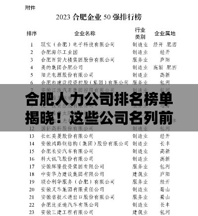 合肥人力公司排名榜单揭晓！这些公司名列前茅