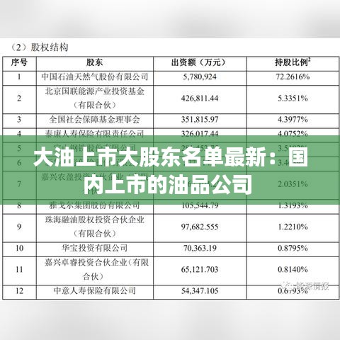 大油上市大股东名单最新：国内上市的油品公司 