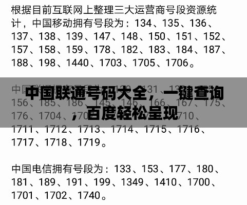 中国联通号码大全，一键查询，百度轻松呈现