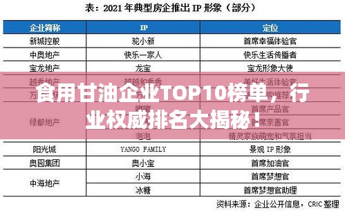 食用甘油企业TOP10榜单，行业权威排名大揭秘！
