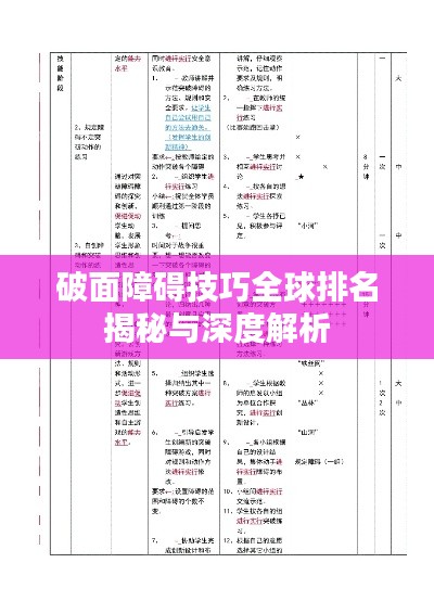 破面障碍技巧全球排名揭秘与深度解析